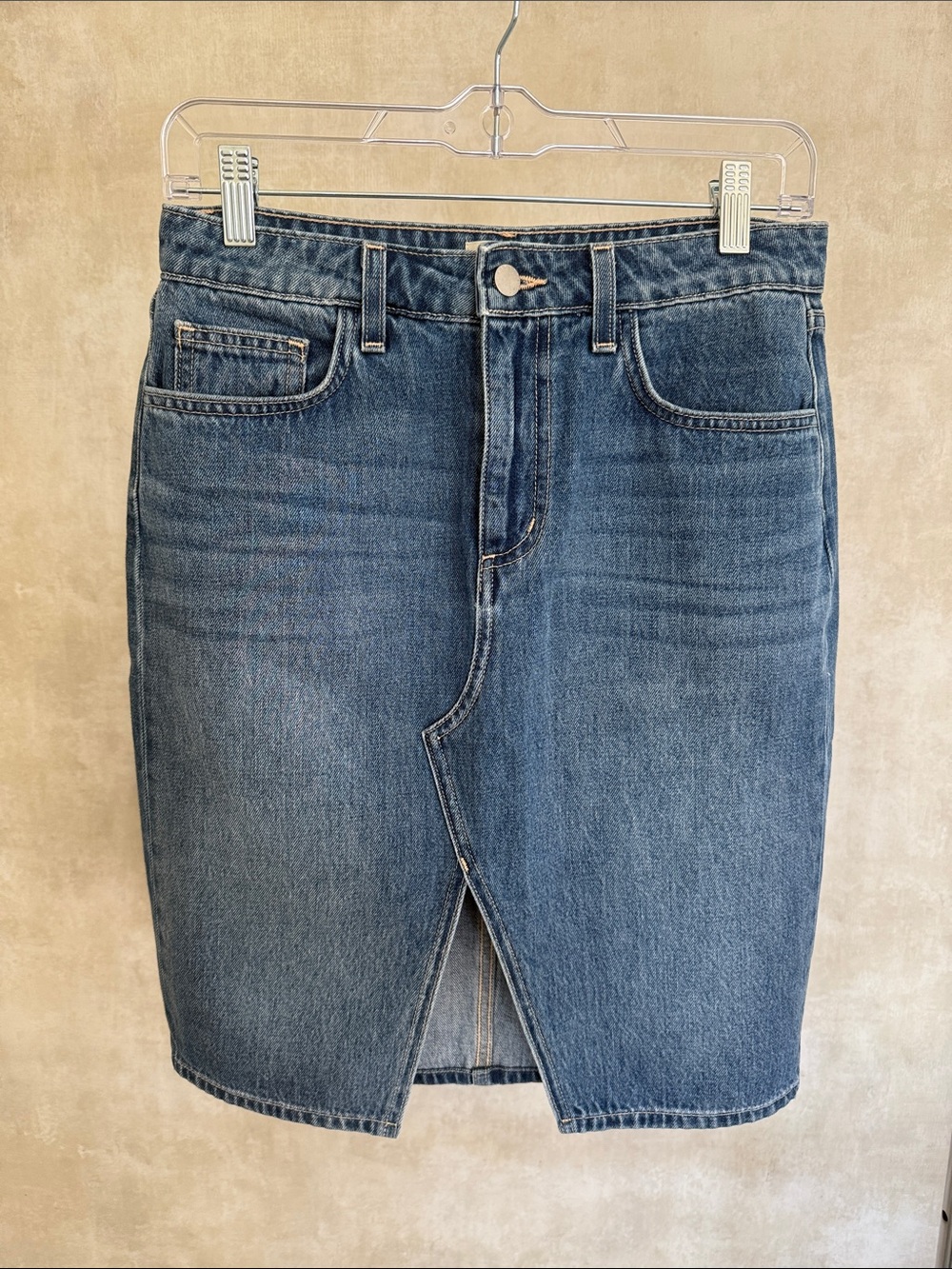 L'AGENCE Medium Blue Denim Pencil Skirt with Front Vent size 26